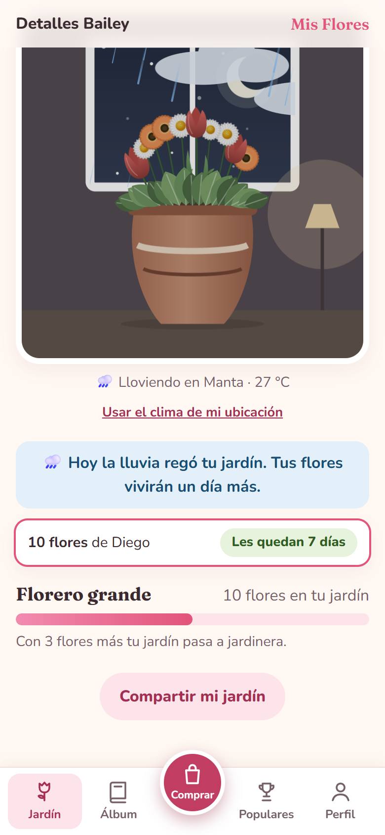 Aviso Hoy la lluvia regó tu jardín, envíos y nivel