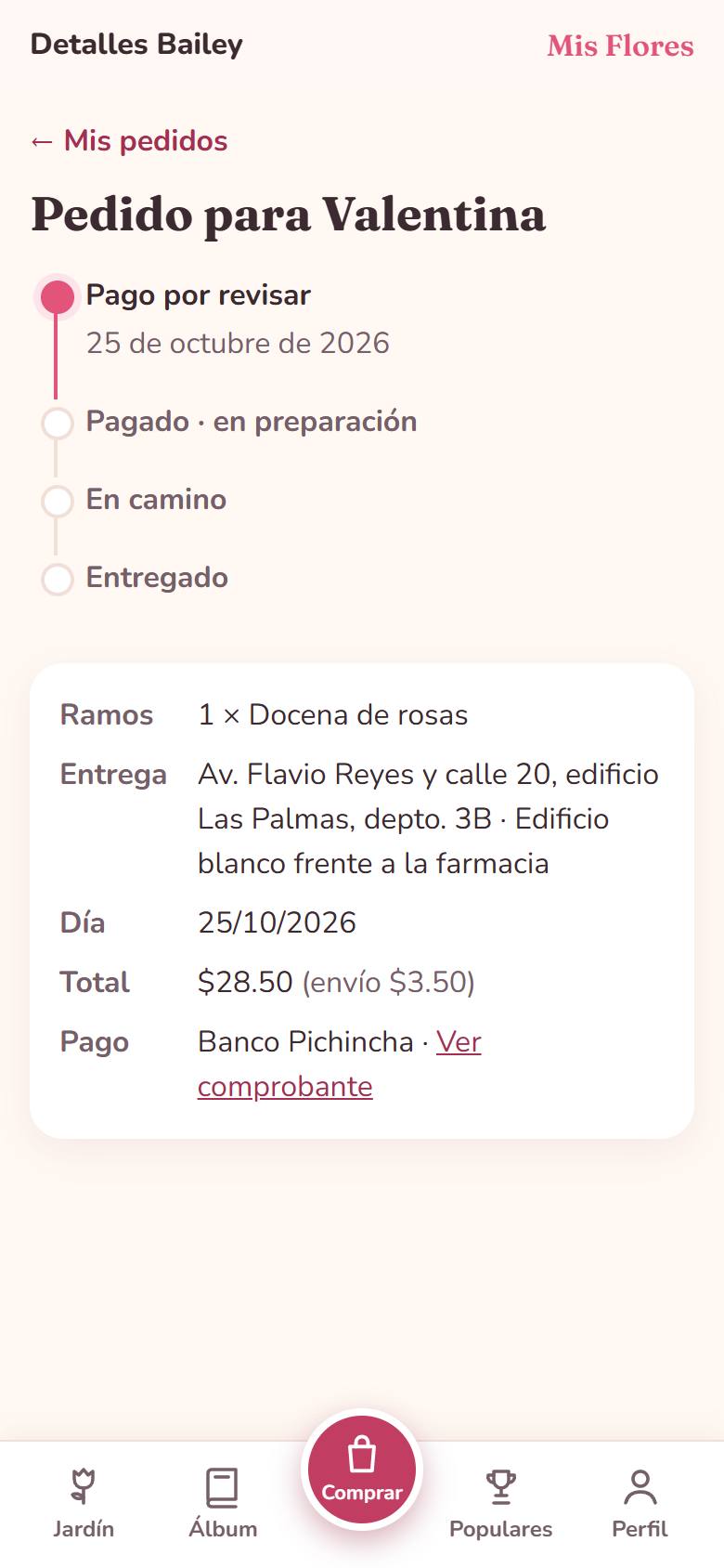 Seguimiento del pedido con sus estados